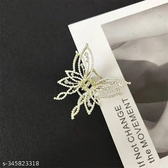 glimm Stylish Butterfly Hair Pearl Claw Metal Clutcher Wedding Fancy Accessories for Girls and Women (Metallic Gold) Pack of 1