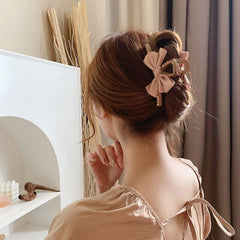 glimm Plastic Beige Hair Claw with Bowknot Shape Elegant Hairpins for Women and girls Hair Supplies