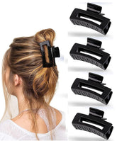 glimm simple black retro rectangle hair claw clip – medium size back head hair clutcher for women and girls set of 4