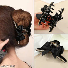 glimm korean style black baw satin Hair Claw for girls and women and girls pack of 1