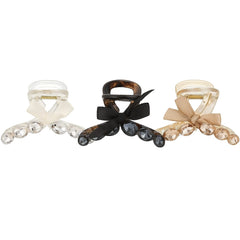 Elegant Crystal Bow Hair Claw Clips – Set of 3