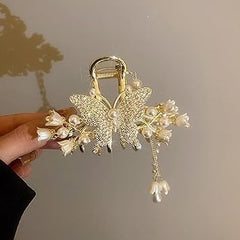 Glimm Metal Butterfly With Pearl/Hair Claw Korean Style (Golden Colour) pack of 1
