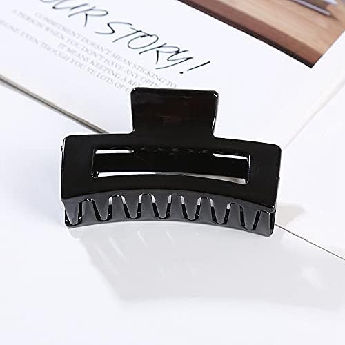 glimm simple black retro rectangle hair claw clip – medium size back head hair clutcher for women and girls set of 4
