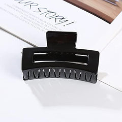 glimm simple black retro rectangle hair claw clip – medium size back head hair clutcher for women and girls set of 4