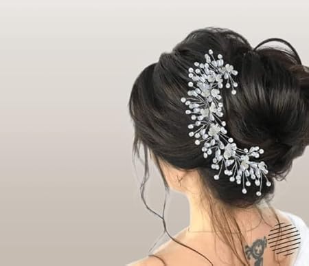 glimm Artificial Flower & Pearl Juda Bun Clips – Bridal Hair Accessories for Weddings & Special Events