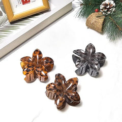glimm elegant leopard print plumeria hair clip – large floral moire back accessory for girls set of 3 (random color)
