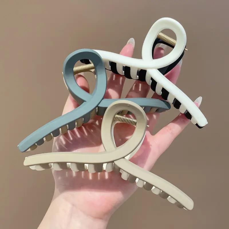 glimm Set of 3 Frosted Geometric Matte Resin Hair Claw Clips – Large Square Shark Clip Combo for Girls