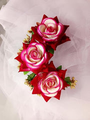 glimm Artificial Flower Juda Bun Accessories – Bridal Hair Pins & Clips for Women & Girls | Wedding Hair Decoration (Pack of 3)
