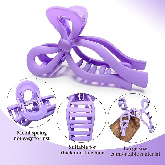 Glimm Big Hair Claw Clips for Women – 6-Pack Matte Bow Claws, Non-Slip Grip & Strong Hold for Styling