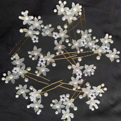 Glimm White Floral Bridal Hair Pins – Rhinestone & Pearl Juda Bun Clip Set (Pack of 12) for Women & Girls
