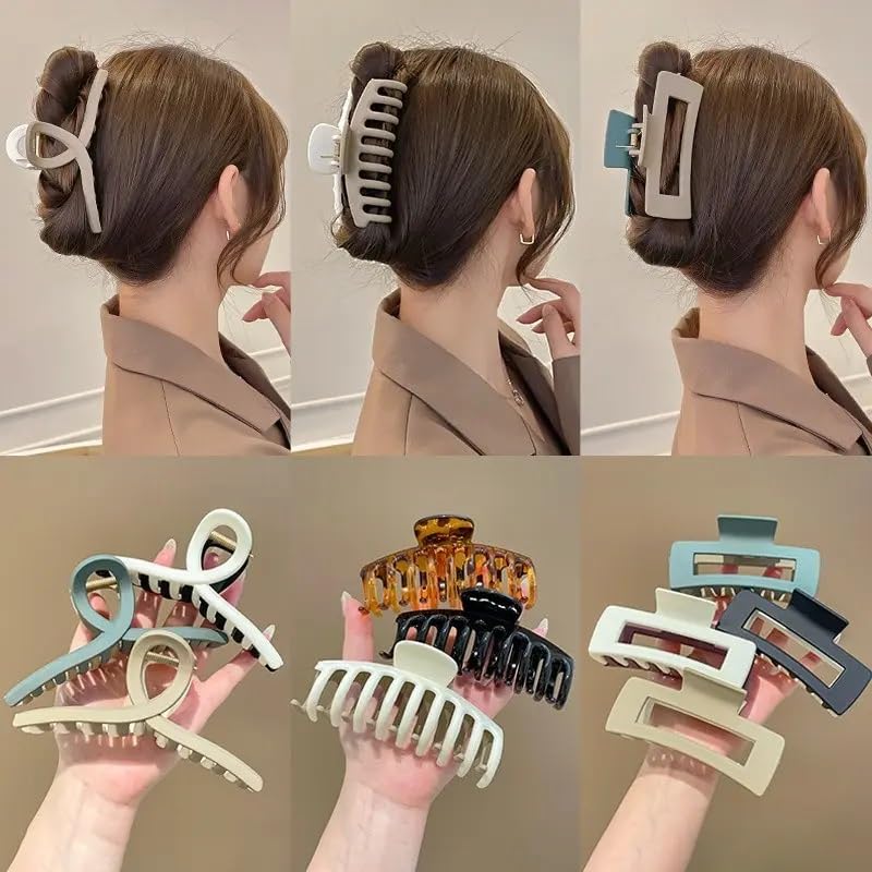 glimm Set of 3 Frosted Geometric Matte Resin Hair Claw Clips – Large Square Shark Clip Combo for Girls