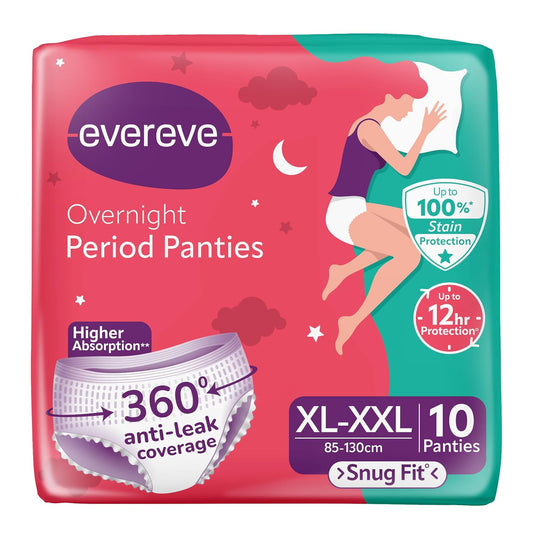 Evereve Period Panty For Girls & Women, (XL-XXL), 10 Pcs, 360 Degree Coverage, 0% Leaks, High Absorbency For Heavy Flow, Maternity Delivery Pads, Postpartum & Overnight Protection, Disposable Panty
