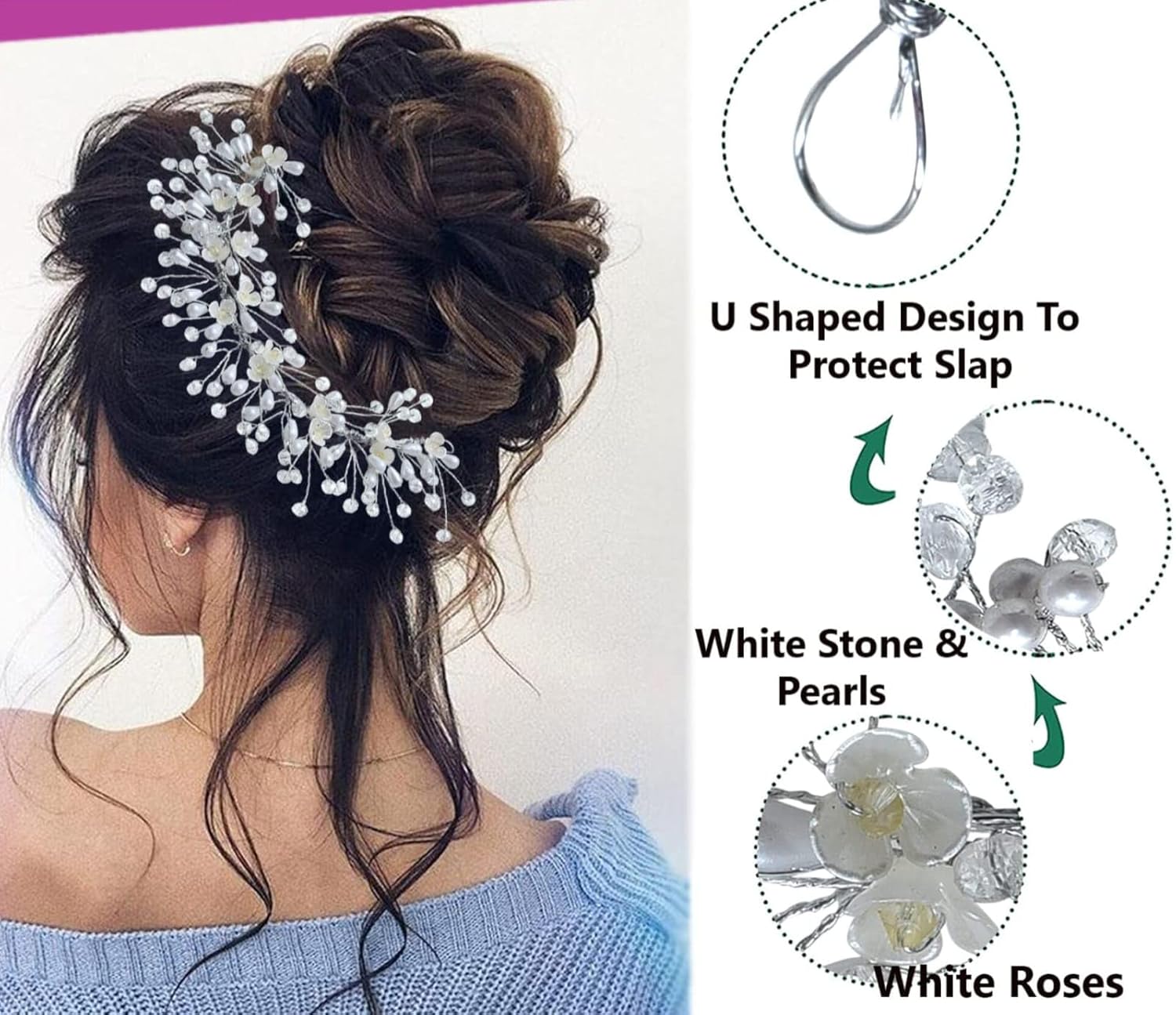 glimm Artificial Flower & Pearl Juda Bun Clips – Bridal Hair Accessories for Weddings & Special Events