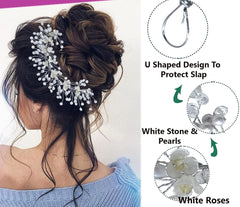 glimm Artificial Flower & Pearl Juda Bun Clips – Bridal Hair Accessories for Weddings & Special Events