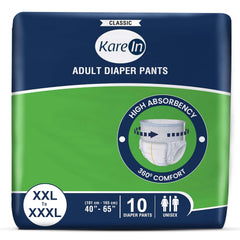 KareIn Classic Adult Diaper Pants, XXL-XXXL, 101-165 Cm (40"- 65"), 10 Count, Unisex, Leakproof, Elastic Waist, Wetness Indicator