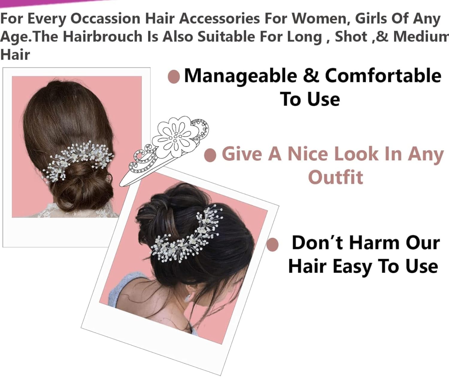 glimm Artificial Flower & Pearl Juda Bun Clips – Bridal Hair Accessories for Weddings & Special Events