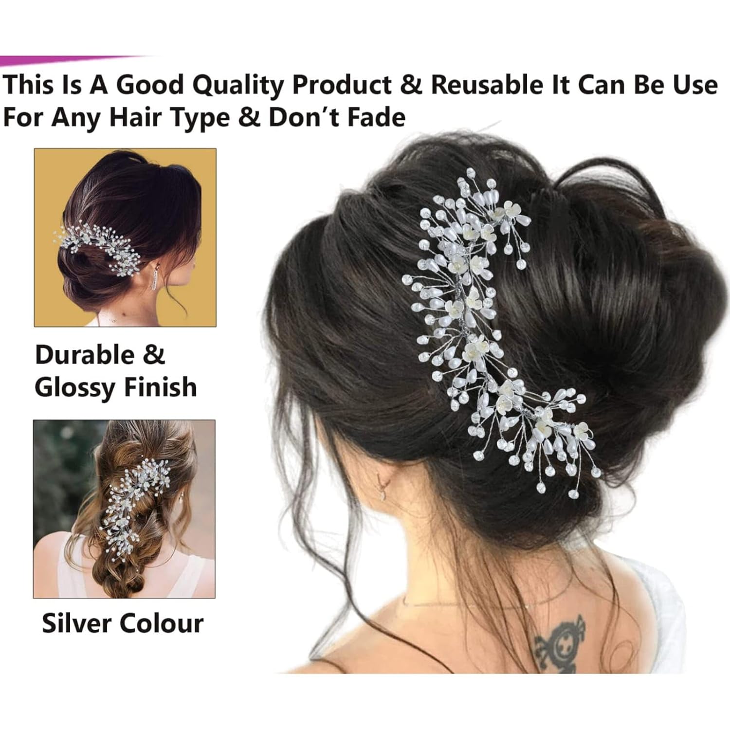 glimm Artificial Flower & Pearl Juda Bun Clips – Bridal Hair Accessories for Weddings & Special Events