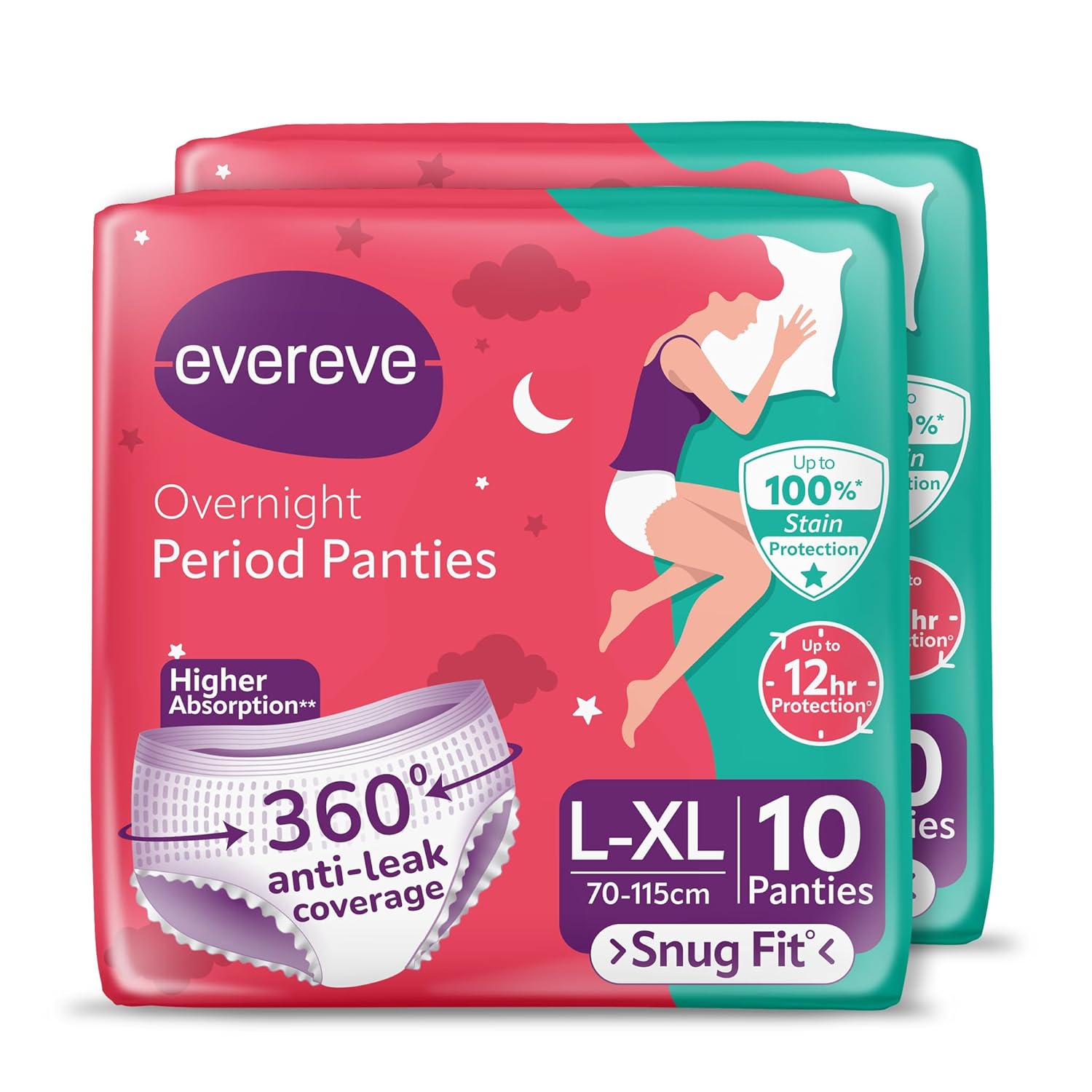 Evereve Period Panty For Girls & Women, (M-L), 2x10 Pcs, 360 Degree Coverage, 0% Leaks, High Absorbency For Heavy Flow, Maternity Delivery Pads, Postpartum & Overnight Protection, Disposable Panty