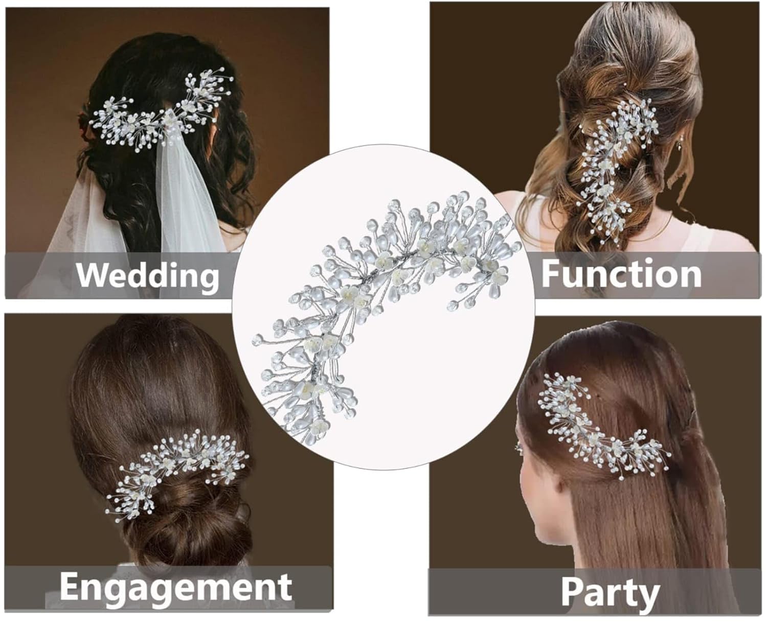 glimm Artificial Flower & Pearl Juda Bun Clips – Bridal Hair Accessories for Weddings & Special Events