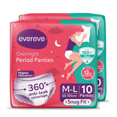 Evereve Period Panty For Girls & Women, (M-L), 2x10 Pcs, 360 Degree Coverage, 0% Leaks, High Absorbency For Heavy Flow, Maternity Delivery Pads, Postpartum & Overnight Protection, Disposable Panty