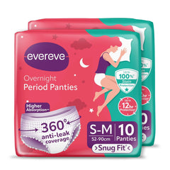 Evereve Period Panty For Girls & Women, (S-M), 2x10 Pcs, 360 Degree Coverage, 0% Leaks, High Absorbency For Heavy Flow, Maternity Delivery Pads, Postpartum & Overnight Protection, Disposable Panty
