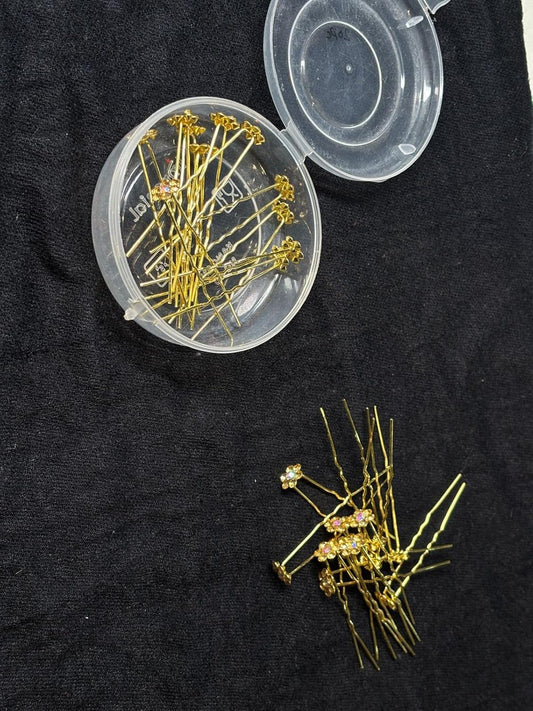 glimm Exquisite Hair Jura Pins | Crystal Rhinestone Juda Pins for Bridal Bun | Golden Hair Accessories | Set of 12