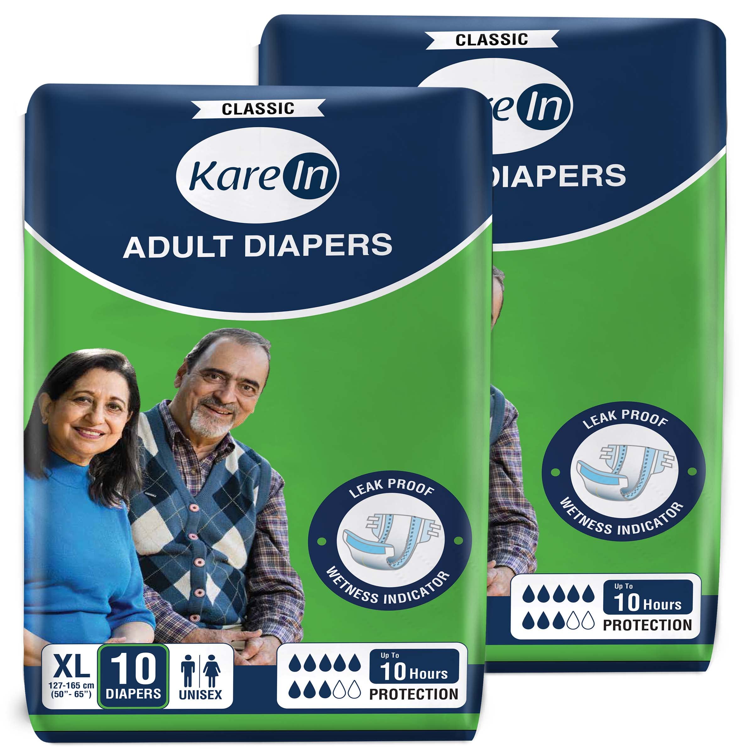 KareIn Classic Adult Diapers, Large, Waist Size 101-139 Cm (40"-55"), 120 Count, Tape Style, Unisex, High Absorbency, Leak Proof, Wetness Indicator, Pack of 12