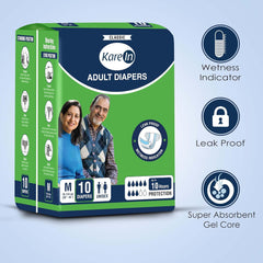 KareMed Adult Diaper Medium ,Waist Size 76-114cm (30"-45") ,10 Pcs