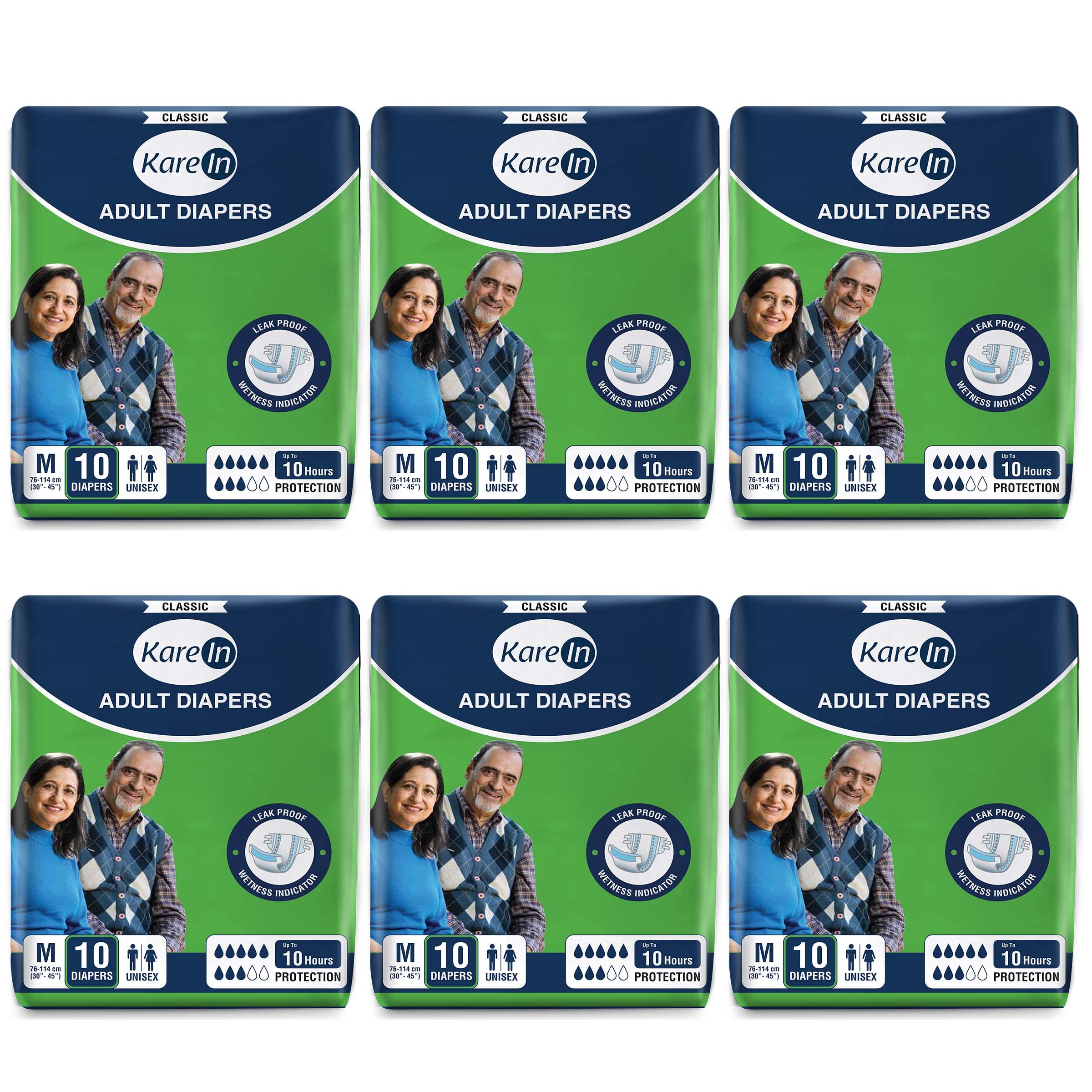 KareIn Classic Adult Diapers, Large, Waist Size 101-139 Cm (40"-55"), 120 Count, Tape Style, Unisex, High Absorbency, Leak Proof, Wetness Indicator, Pack of 12