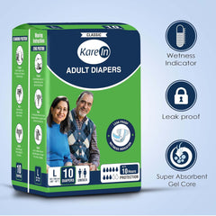 Kare In KareMed Adult Diaper Large ,Waist Size 101-139cm (40"-55") ,10 Pcs