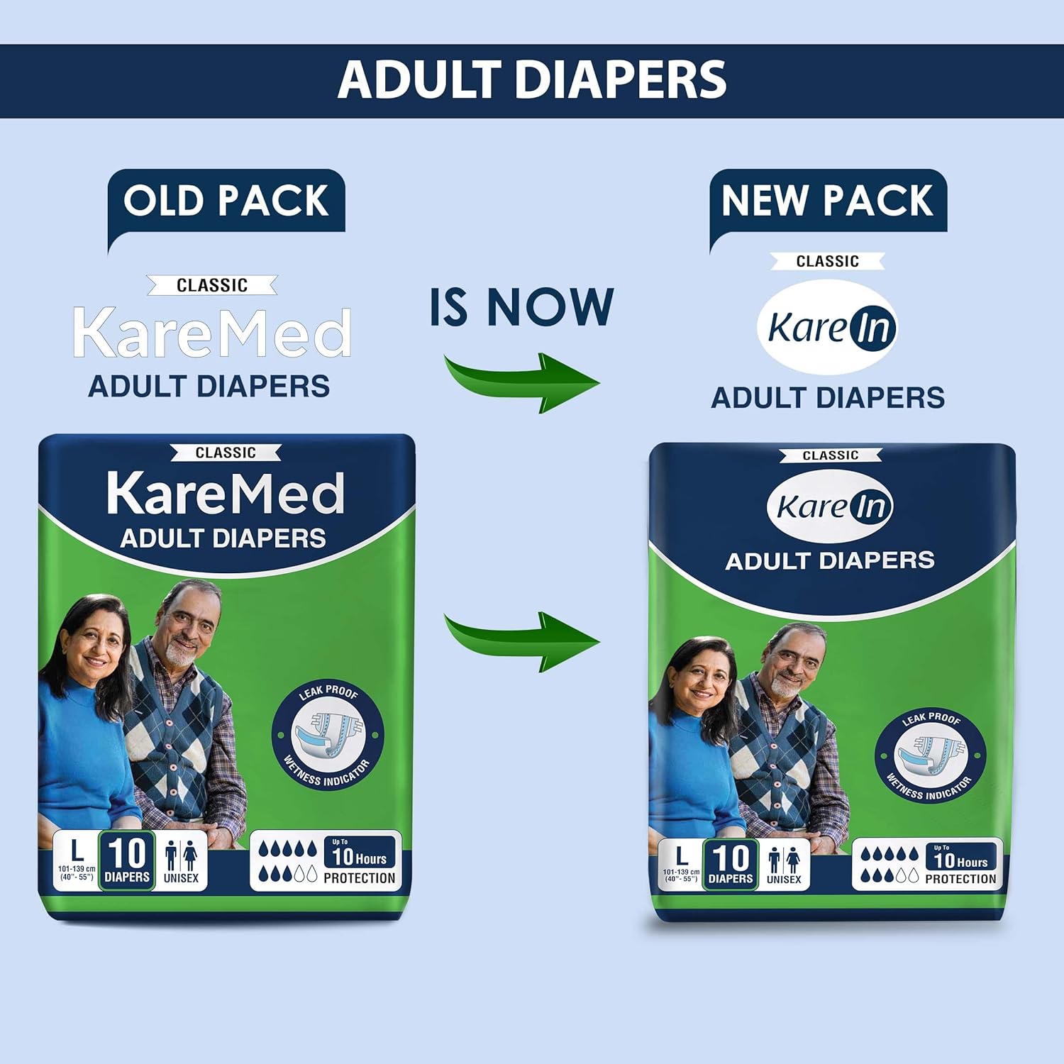 Kare In KareMed Adult Diaper Large ,Waist Size 101-139cm (40"-55") ,10 Pcs