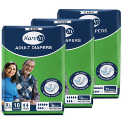 KareIn Classic Adult Diapers, Large, Waist Size 101-139 Cm (40"-55"), 120 Count, Tape Style, Unisex, High Absorbency, Leak Proof, Wetness Indicator, Pack of 12