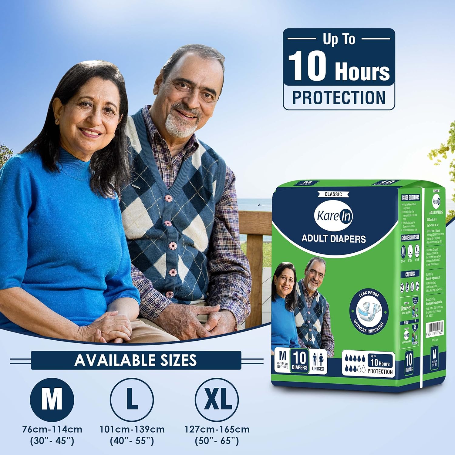 KareMed Adult Diaper Medium ,Waist Size 76-114cm (30"-45") ,10 Pcs