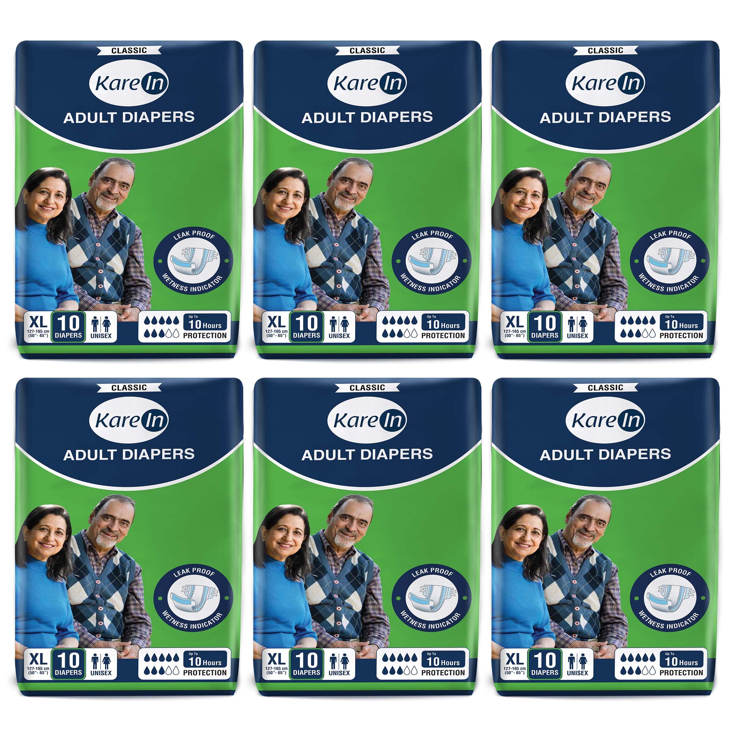 KareIn Classic Adult Diapers, Large, Waist Size 101-139 Cm (40"-55"), 120 Count, Tape Style, Unisex, High Absorbency, Leak Proof, Wetness Indicator, Pack of 12