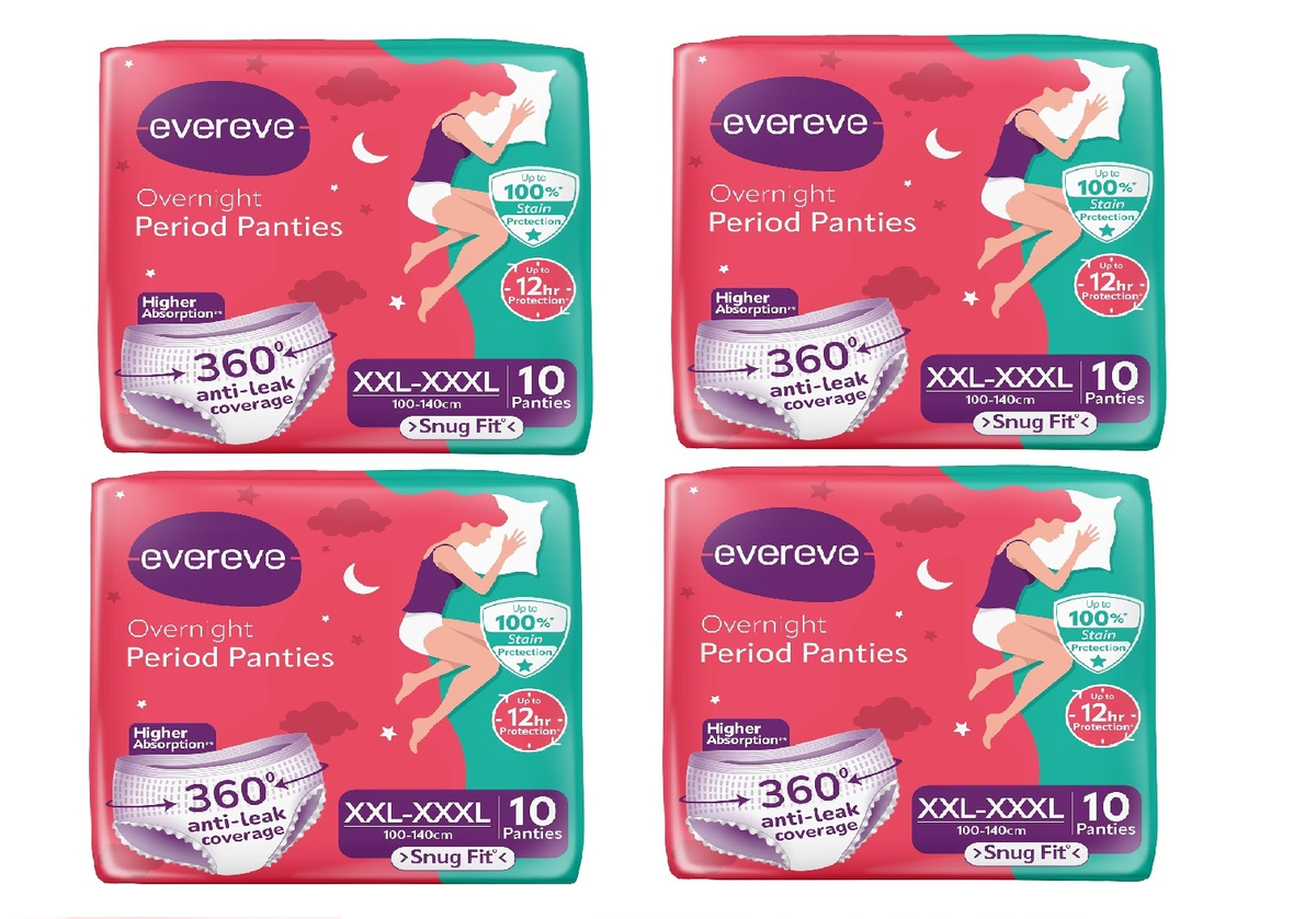 Evereve Period Panty For Girls & Women, (XXL-XXXL), 40 Pcs, 360 Degree Coverage, 0% Leaks, High Absorbency For Heavy Flow, Maternity Delivery Pads, Postpartum & Overnight Protection, Disposable Panty