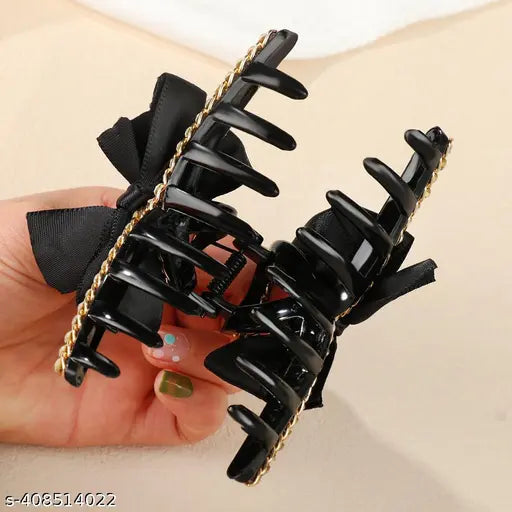 glimm korean style black baw satin Hair Claw for girls and women and girls pack of 1
